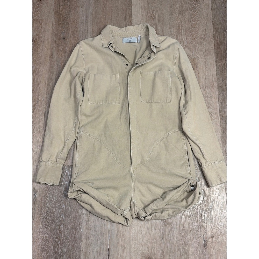 One Teaspoon Womens Long Sleeve Utility Romper Tan Khaki Cotton Size XS